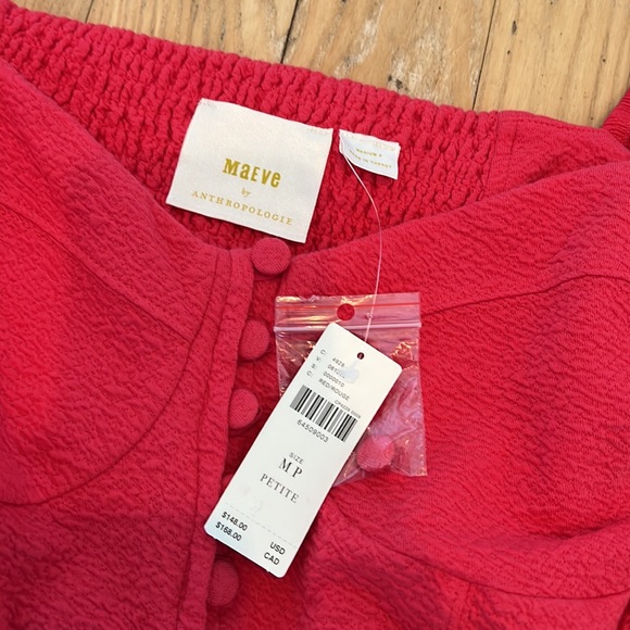 NWT Maeve by Anthropologie Puff Sleeved Red Dress Petite Medium - Picture 5 of 11